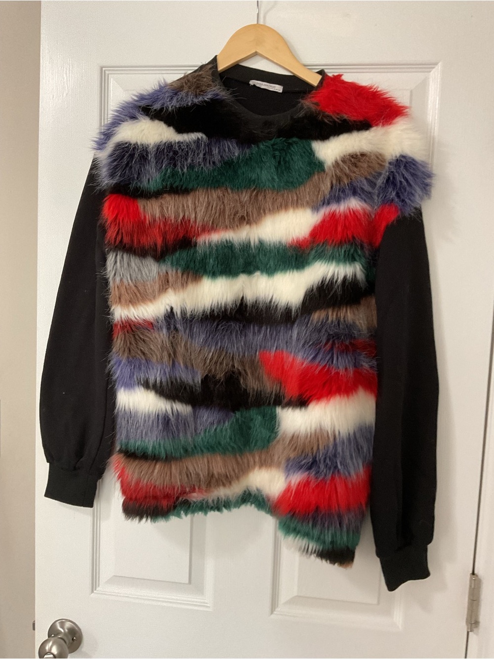 Zara Multicolor Faux Fur Panel Sweater - Black Sleeves